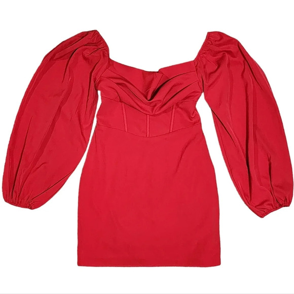 Princess Polly Red Lillie Balloon Sleeve Mini Dress - Picture 7 of 9